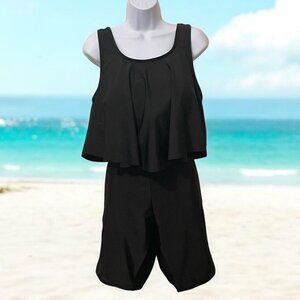 Womens 2 Piece Tankini Swimsuit Size 2XL Black Shorts Lace Built In Bra